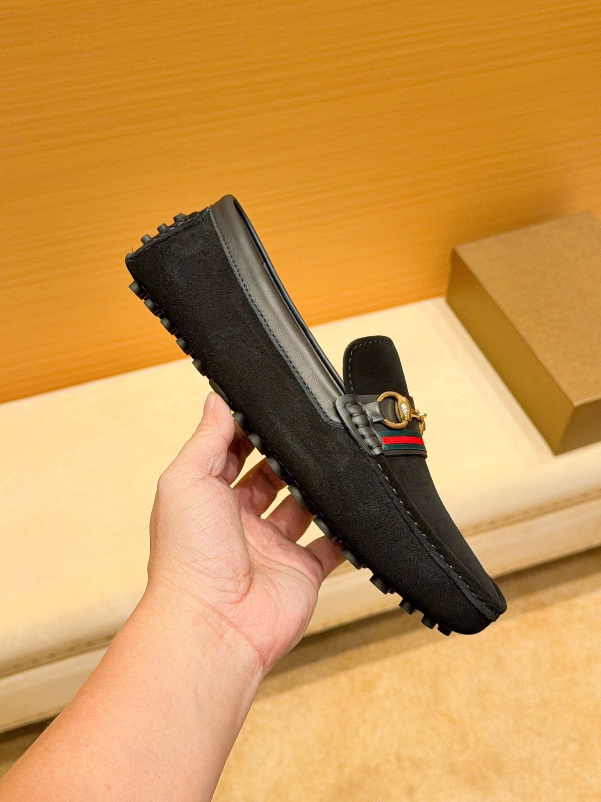 Black Web Stripe Bit Loafers — side