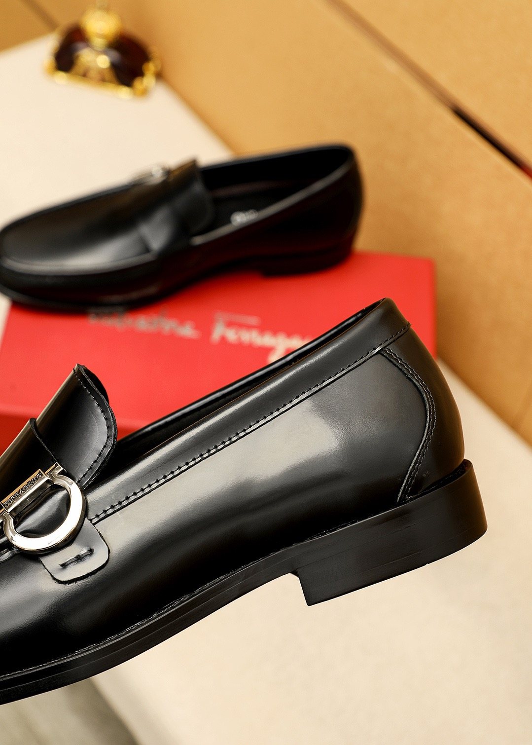 Ferragamo Black Buckle Loafers — side