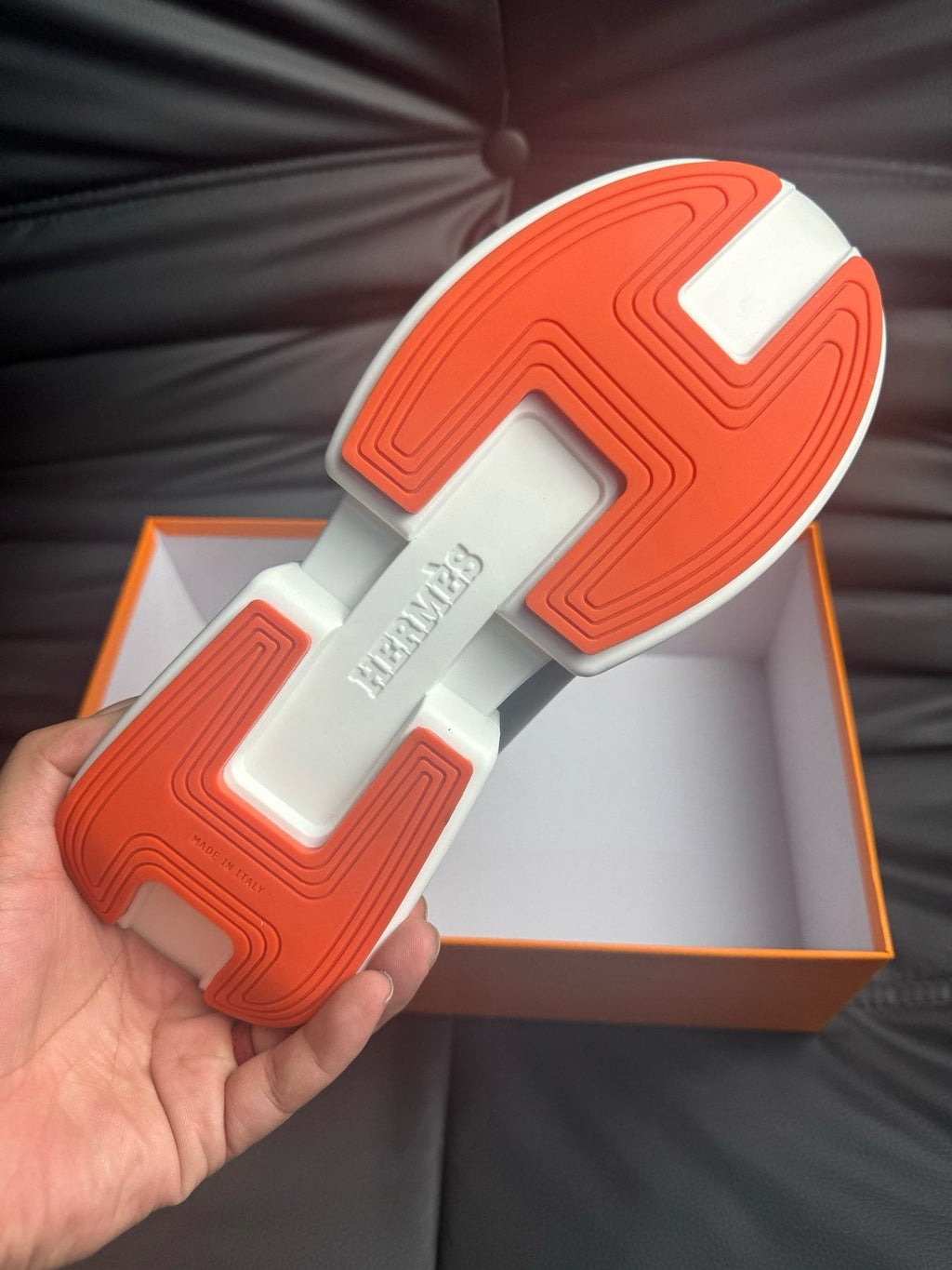 Hermès Navy Orange H-Detail Sneakers — detail
