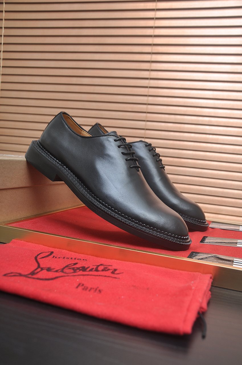 Christian Louboutin Black Red Sole Lace-Up Dress Shoes — side