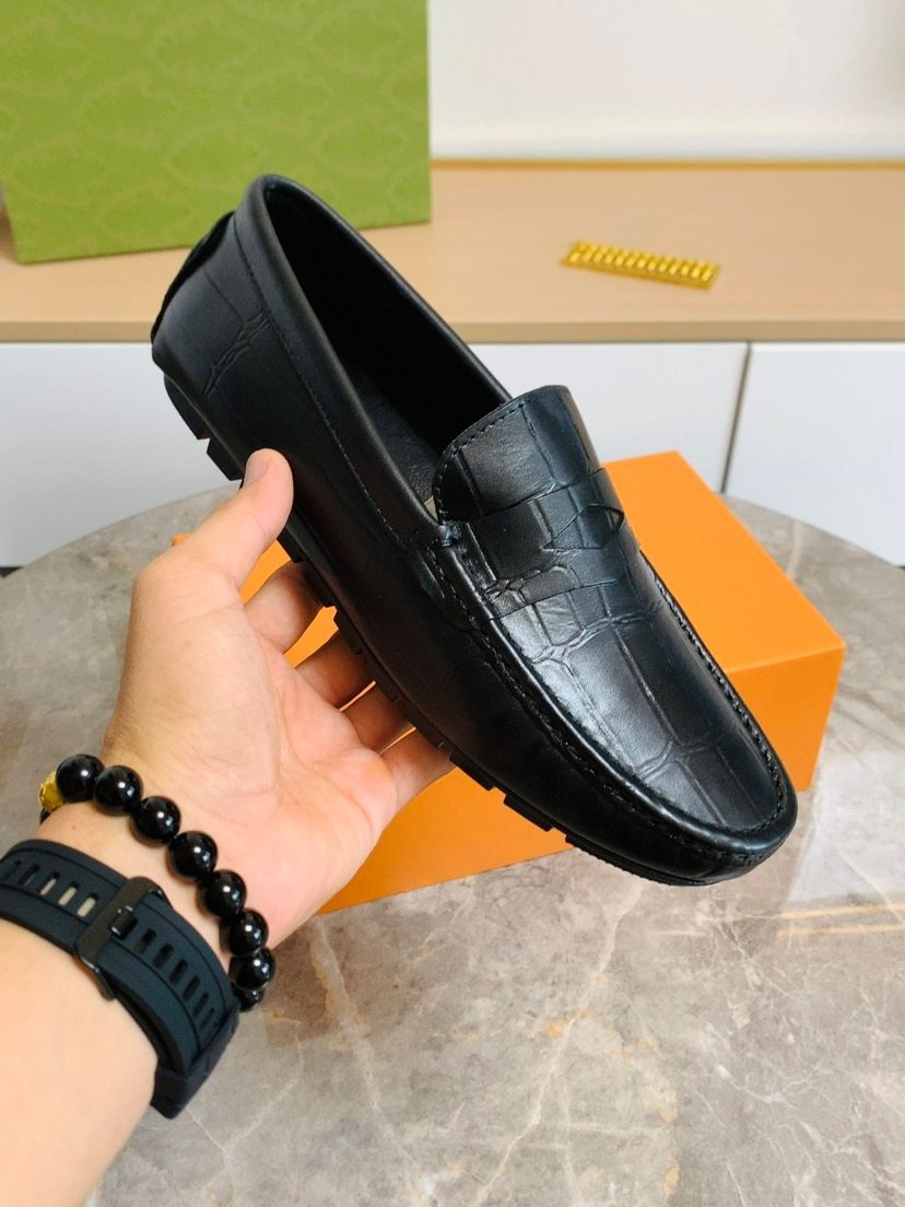 Louis Vuitton Black Leather Slip-On Loafers — model