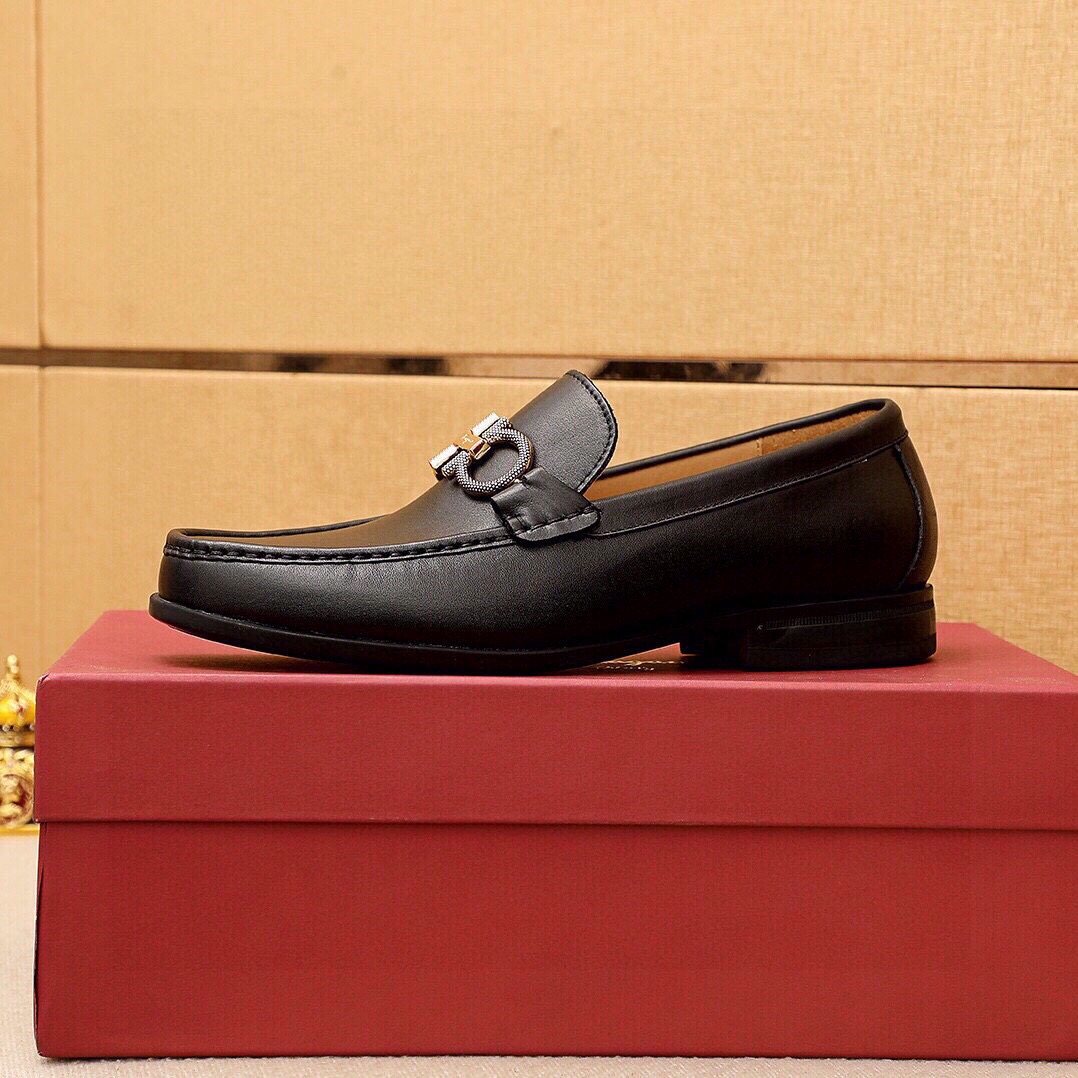 Ferragamo Black Buckle Loafers — front