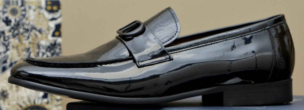 Dior Black Embossed Buckle Loafers — front