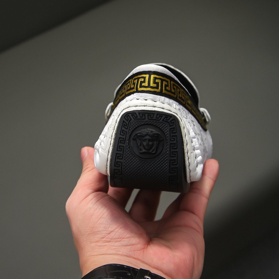 Versace White Textured Slip-On Loafers — back
