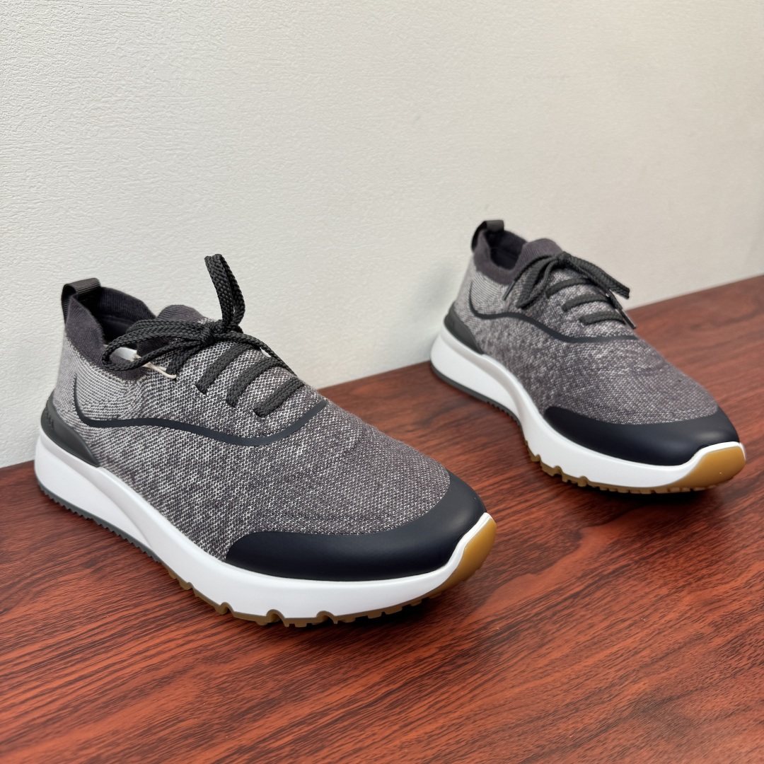 Brunello Cucinelli Light Green Knit Sneakers — front