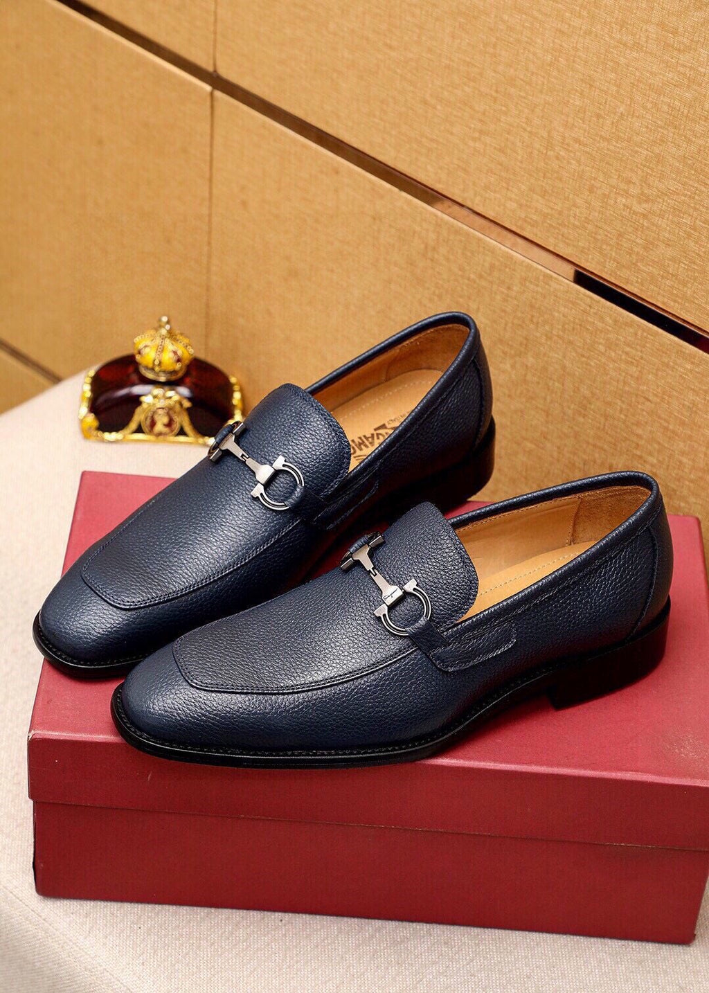 Ferragamo Textured Leather Bit Loafers — front
