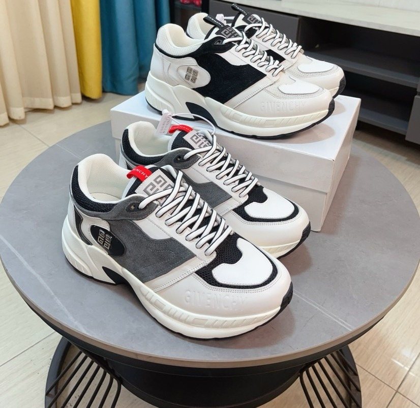 GIVENCHY White, Black & Gray Lace-Up Sneakers — hero