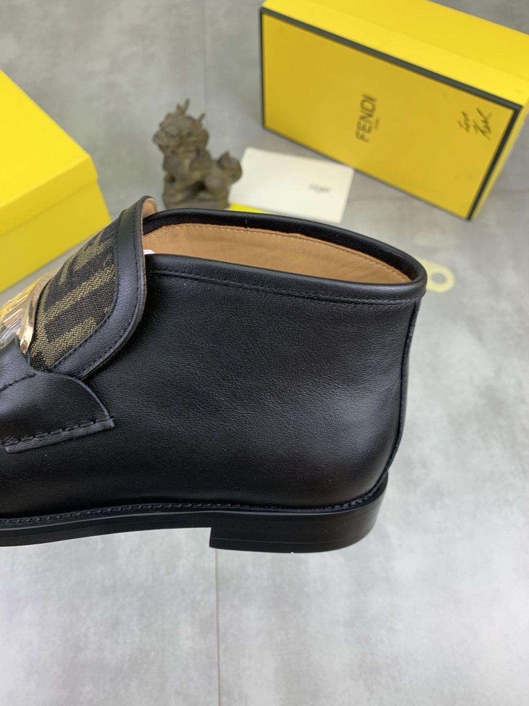 Fendi Black and Brown Monogram Buckle Ankle Boots — detail