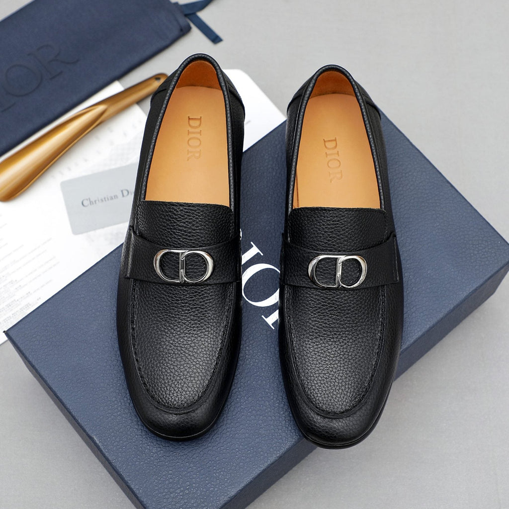 Dior Pebbled Leather Hardware Loafers — front