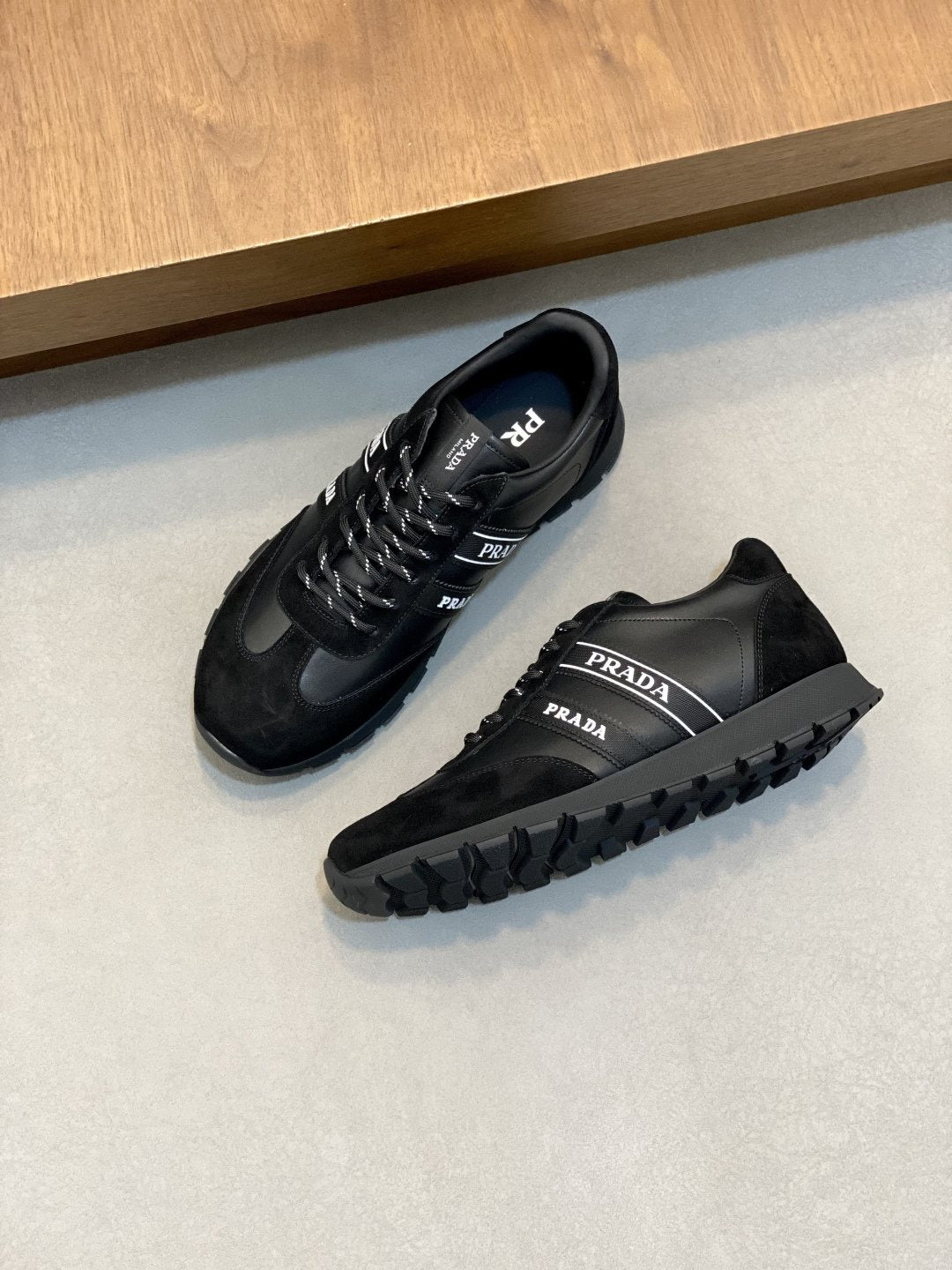 Prada Men's Geometric Panel Sneakers — front