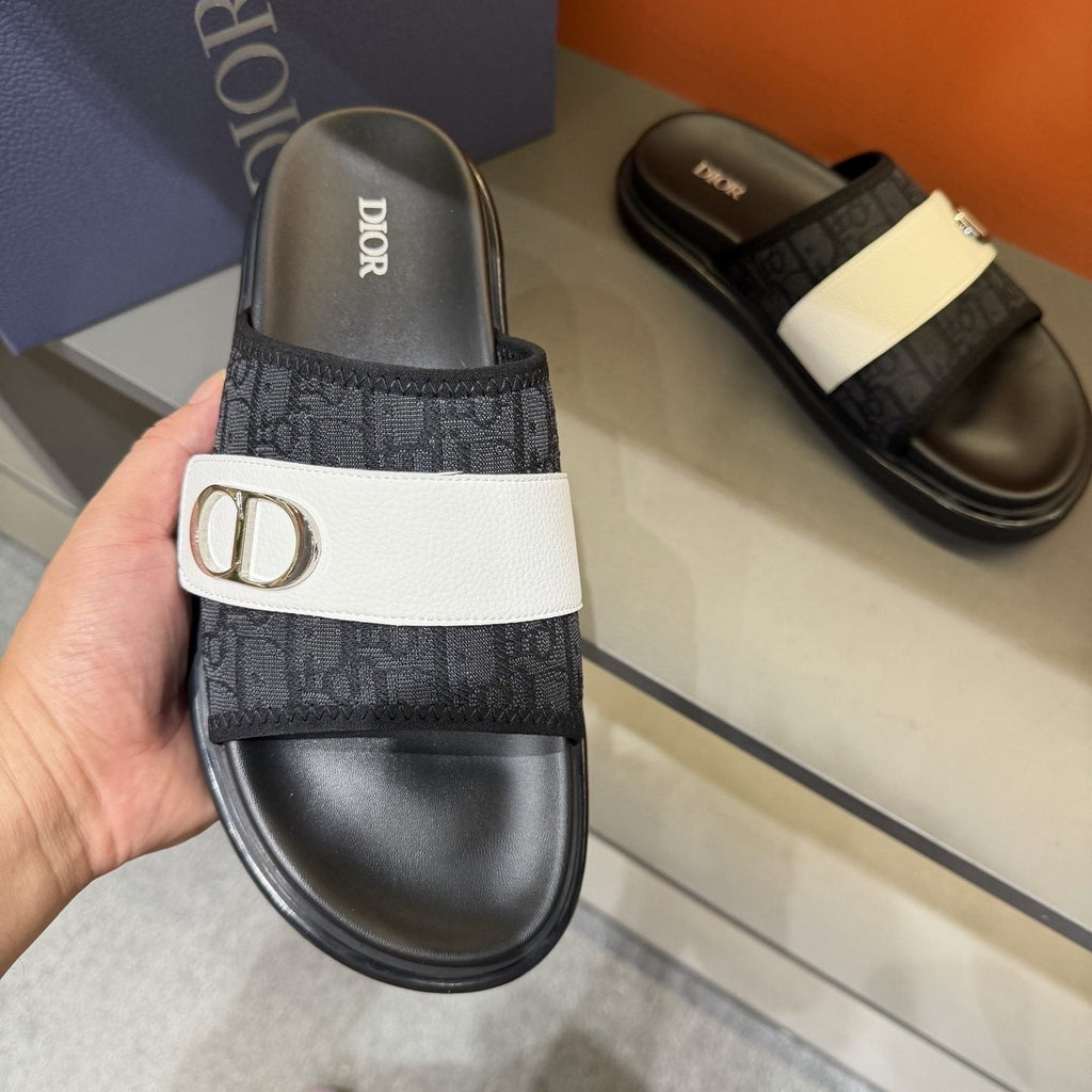 Dior Patterned Buckle Slide Sandals — model