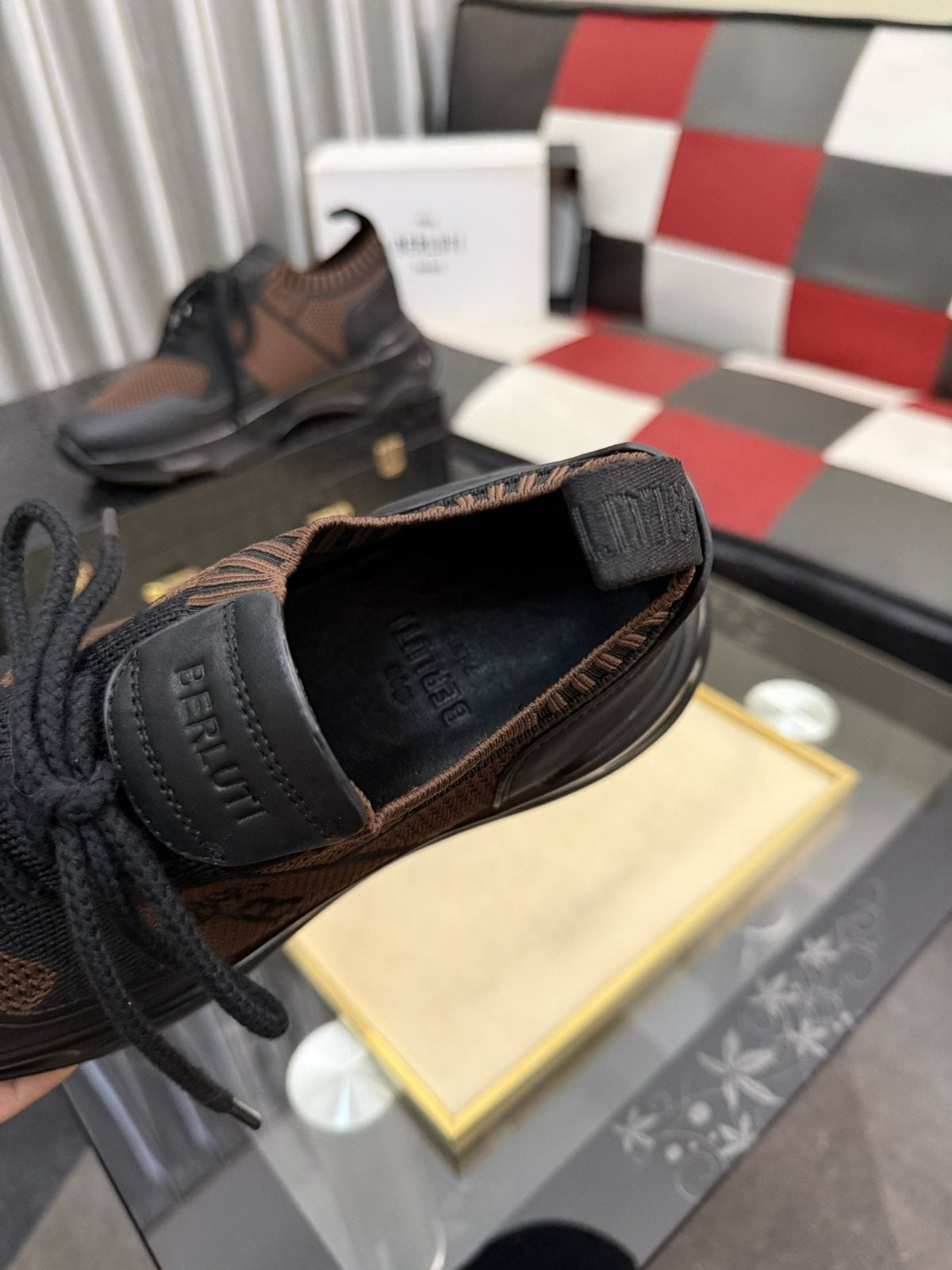 BERLUTI Mesh-Panel Lace-Up Sneakers — label