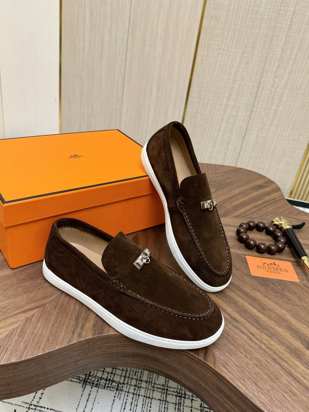 Hermès Navy Slip-On Sneakers — front