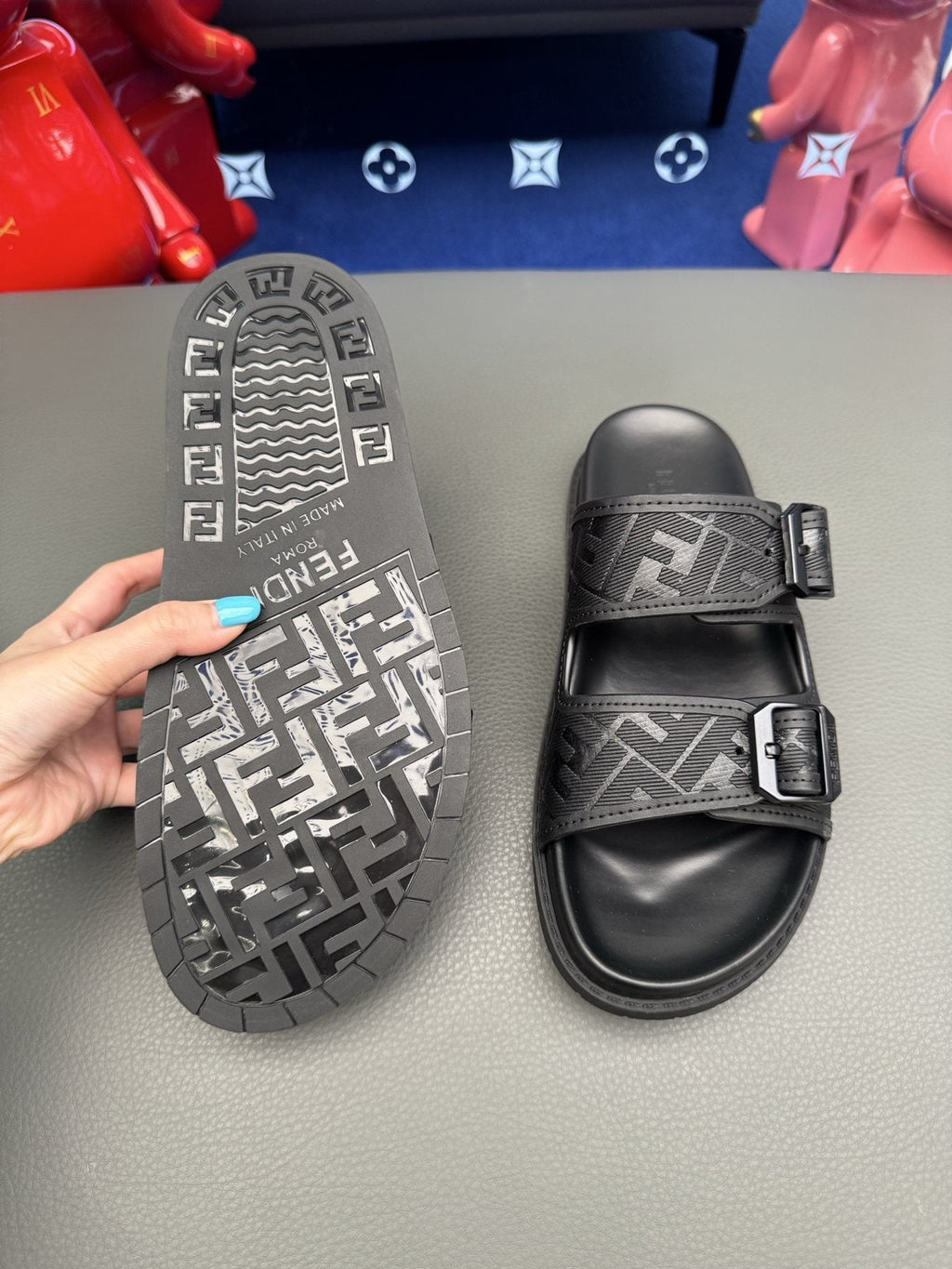 Fendi Two-Buckle Slide Sandals — side